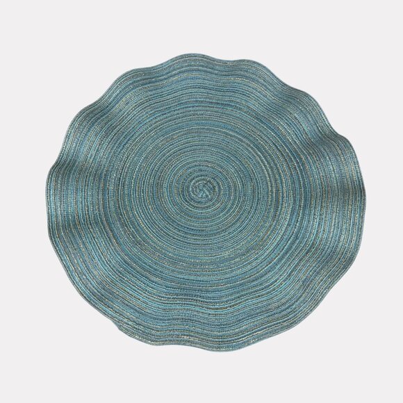 Pier 1 Imports Five Piece Round Ruffle Edge Placemats Blue Yellow Green Metallic - Picture 6 of 8